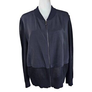 St. John Full Zip Knit Bomber Jacket L Silk Mesh Quiet Luxury Designer Office